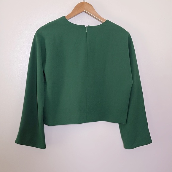 J.Crew Cropped long-sleeve top in 365 crepe Emerald Jade Green Size 6 - Picture 13 of 16